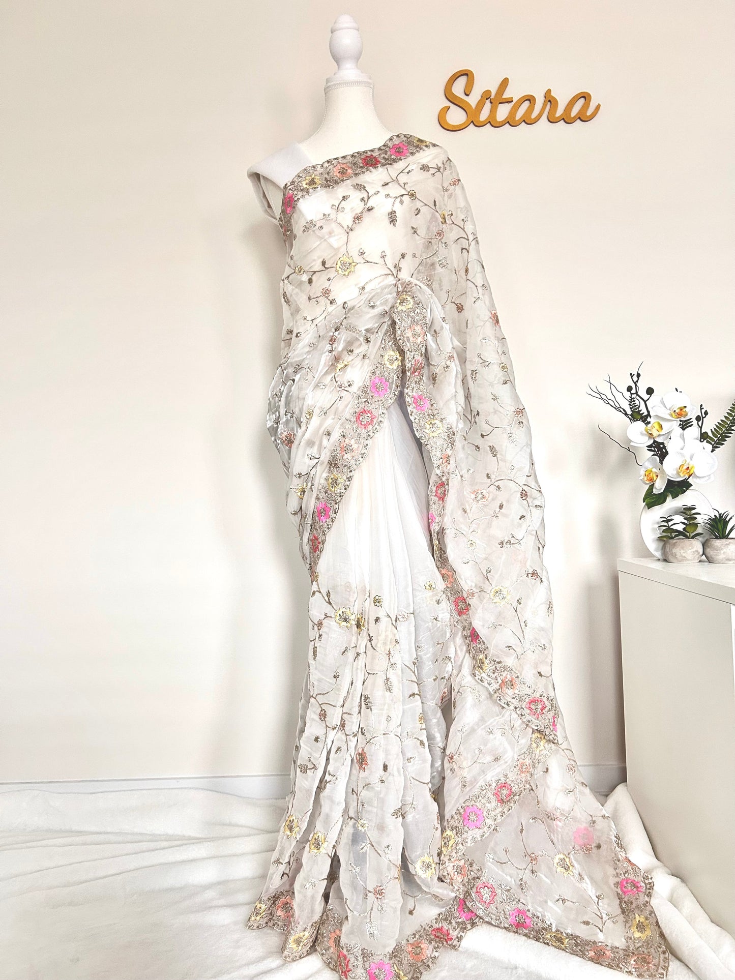 White Party Wear Saree
