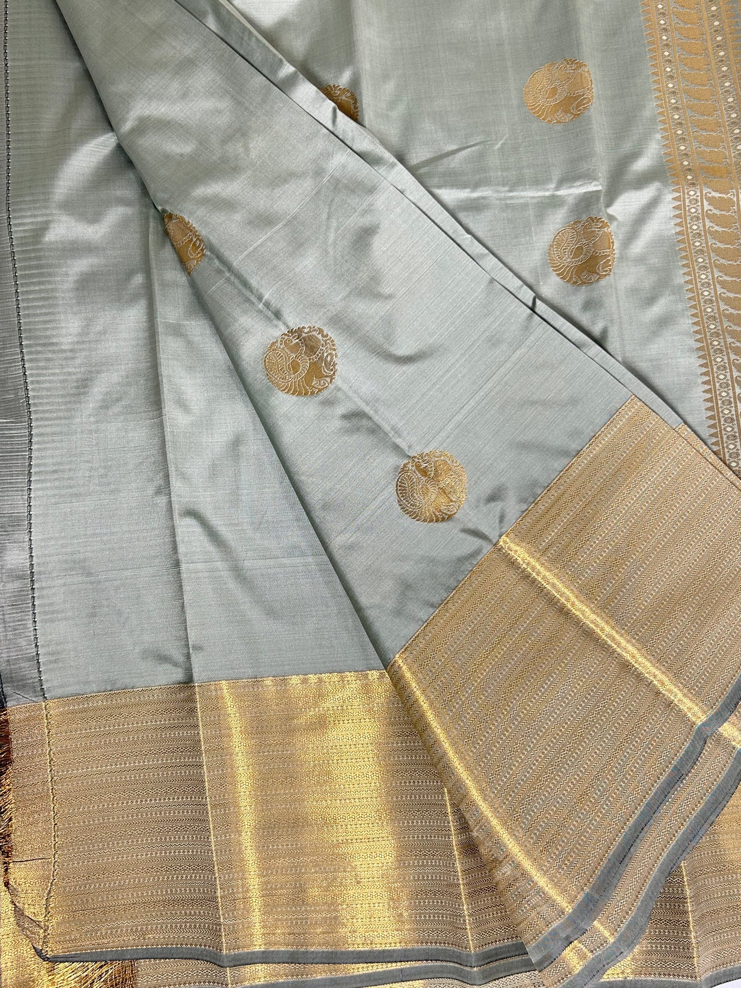 Kanchipuram Premium Semi Silk Saree – Sage Gray