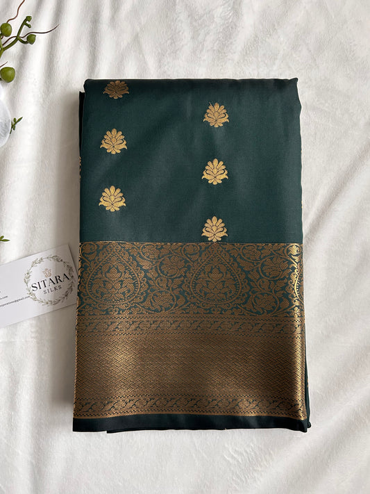 . Semi Kanchipuram Premium Silk Saree – Bottle Green