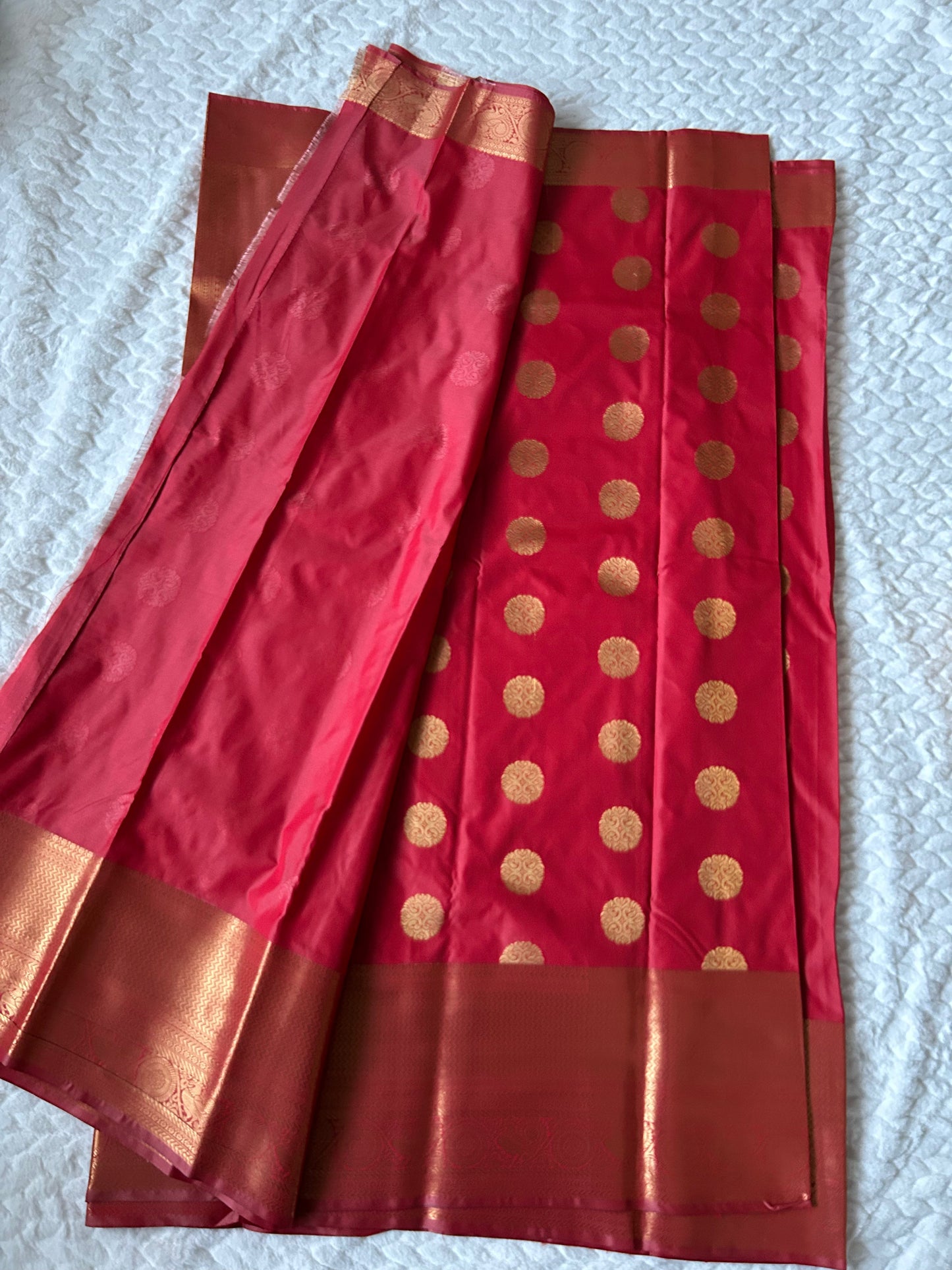 Kanchipuram Premium Semi Silk Saree – Coral Red