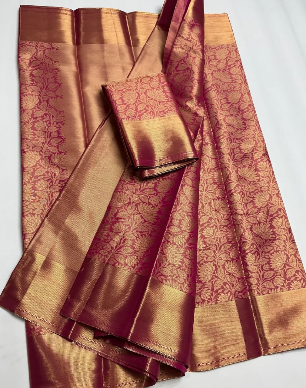 . Tissue Saree – Golden Pink - Art Silk