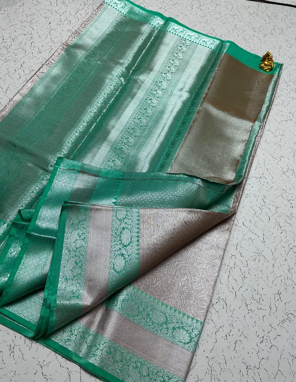 . Tissue Saree – Teal and Silver - Art Silk