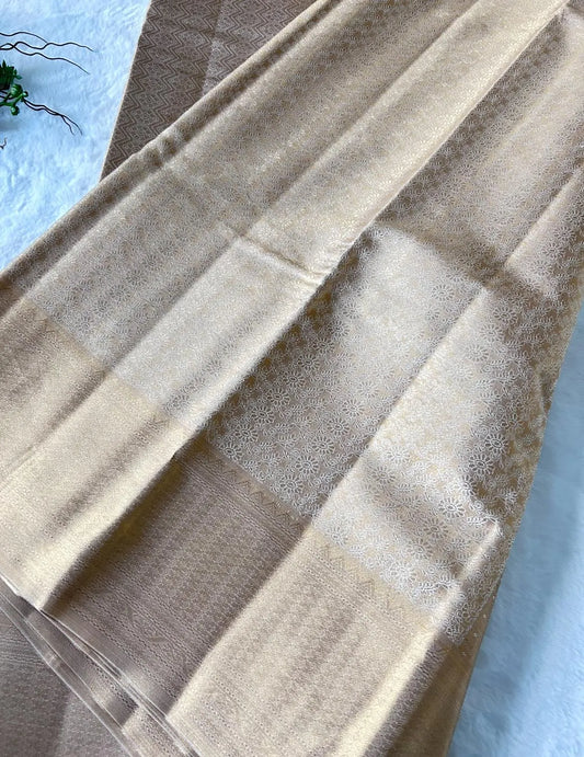 . Semi Kanchipuram Bridal Premium Tissue Silk Saree – Golden/ Champagne