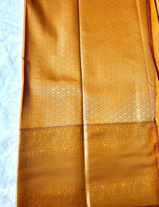 . Semi Kanchipuram Premium Silk Saree – burnt yellowish orange