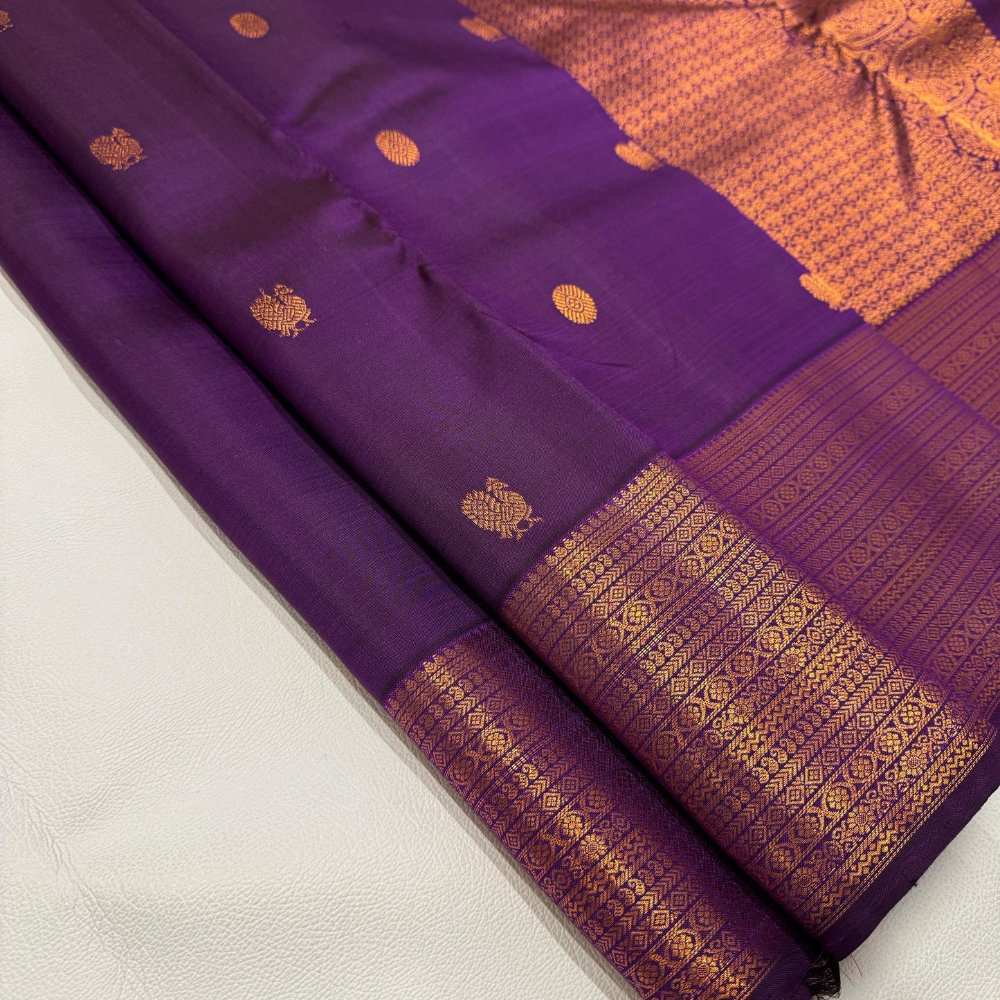 . Pure Kanchipuram Handloom Silk Saree – Deep Purple with Gold Zari