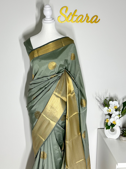 Kanchipuram Premium Semi Silk Saree – Sage Gray