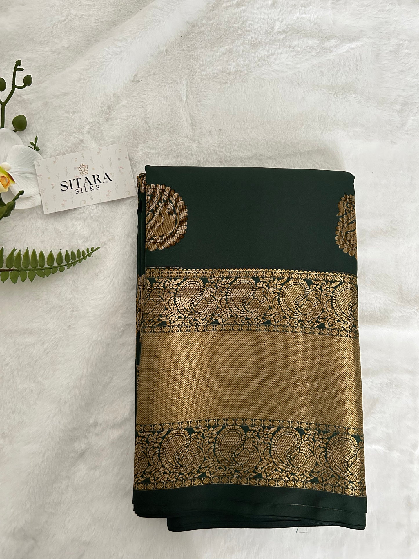 Kanchipuram Premium Semi Silk Saree – Bottle Green