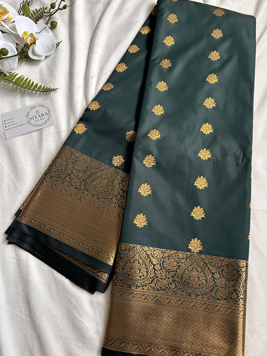 . Semi Kanchipuram Premium Silk Saree – Bottle Green