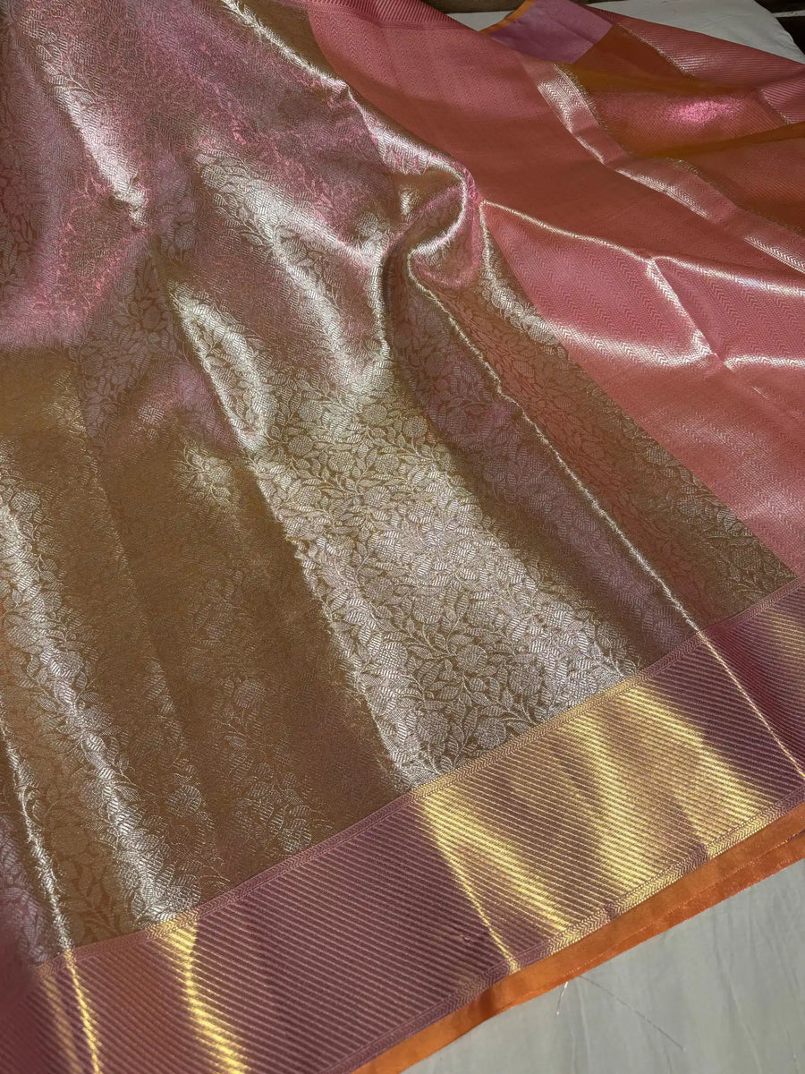 . Tissue Saree – Champagne Orange - Art Silk
