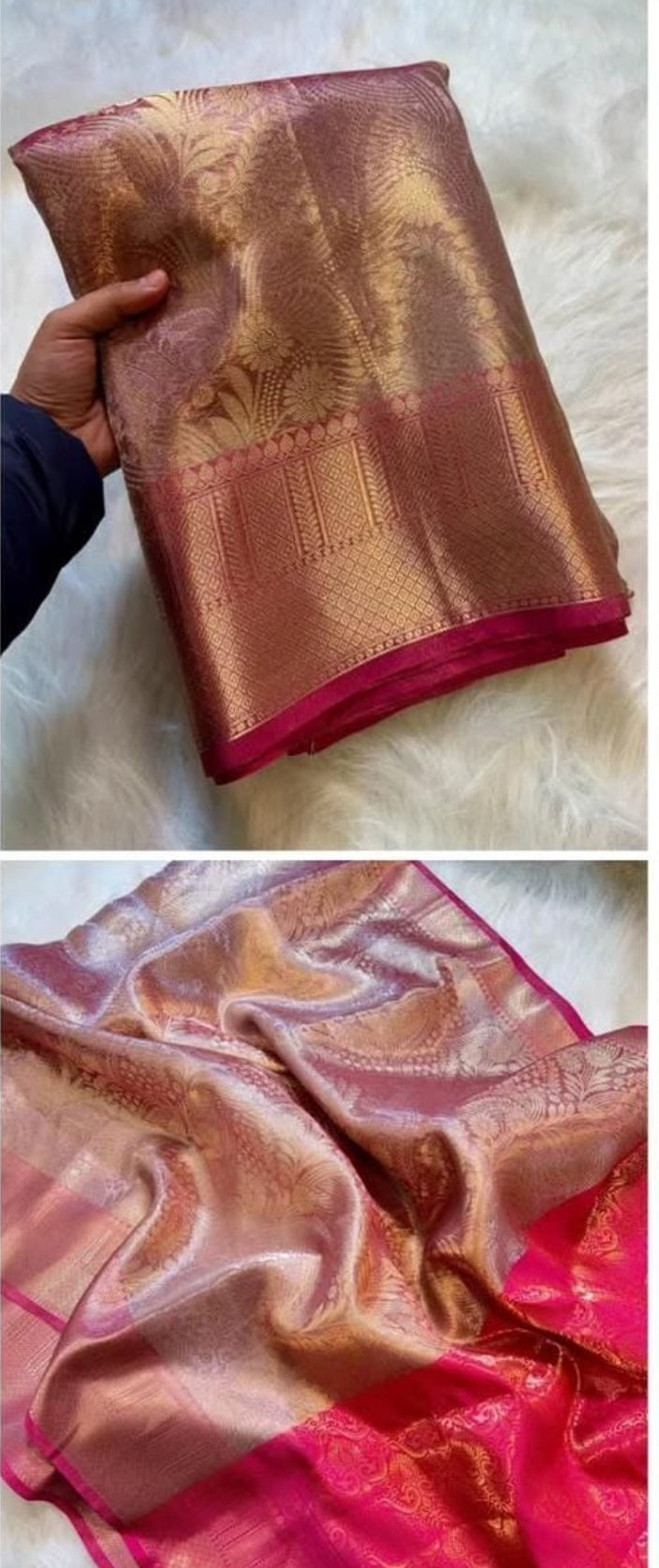 . Tissue Saree – Metallic Pink - Art Silk