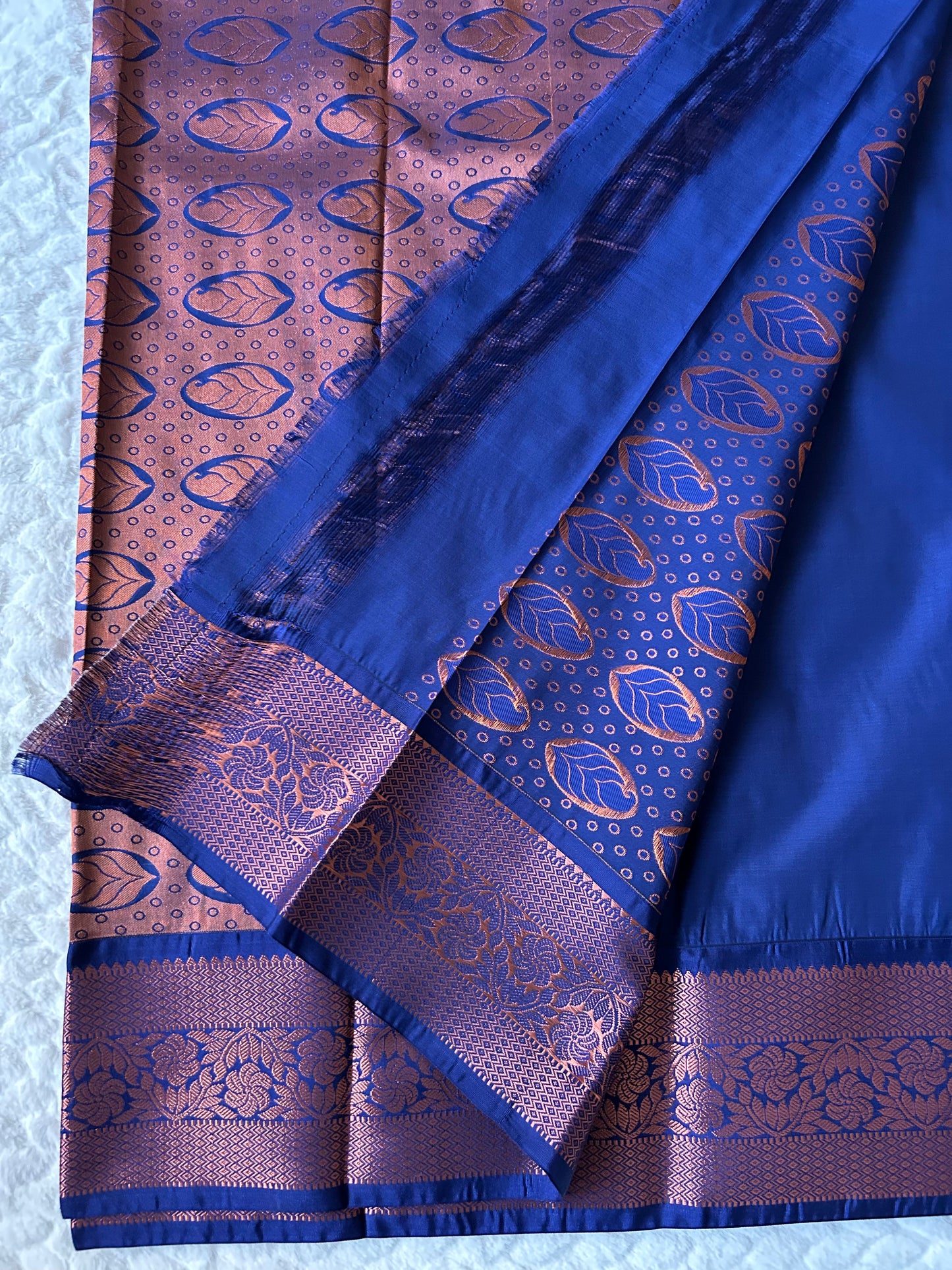 Kanchipuram Premium Semi Silk Saree – Cream with Blue Border