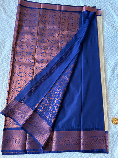 Kanchipuram Premium Semi Silk Saree – Cream with Blue Border