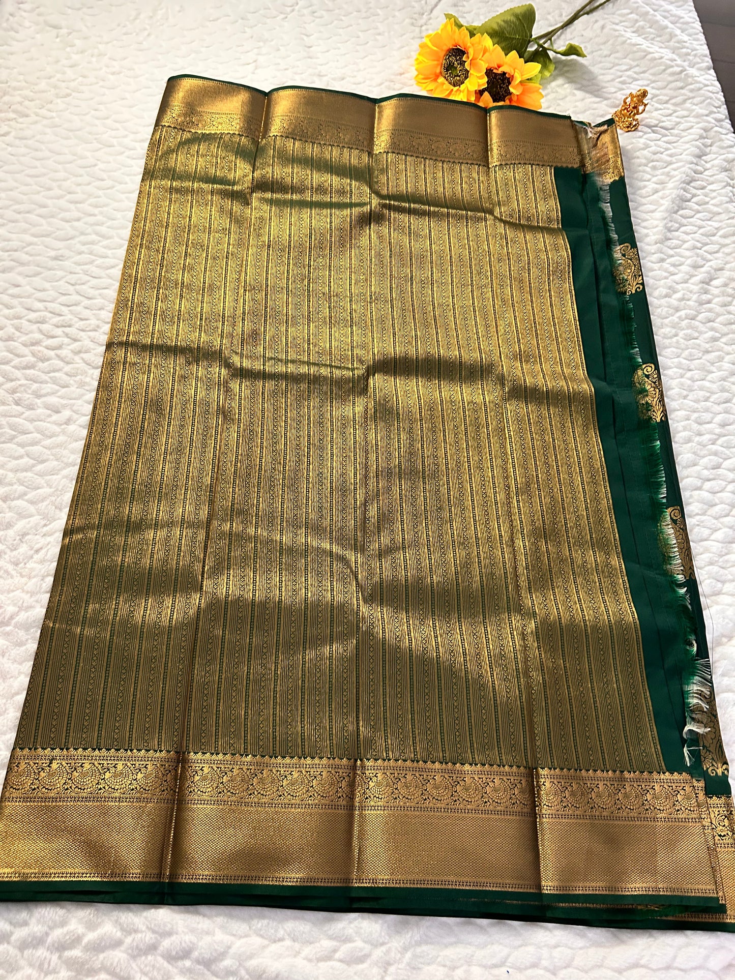 Kanchipuram Premium Semi Silk Saree – Bottle Green