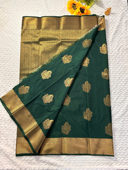 Kanchipuram Premium Semi Silk Saree – Bottle Green