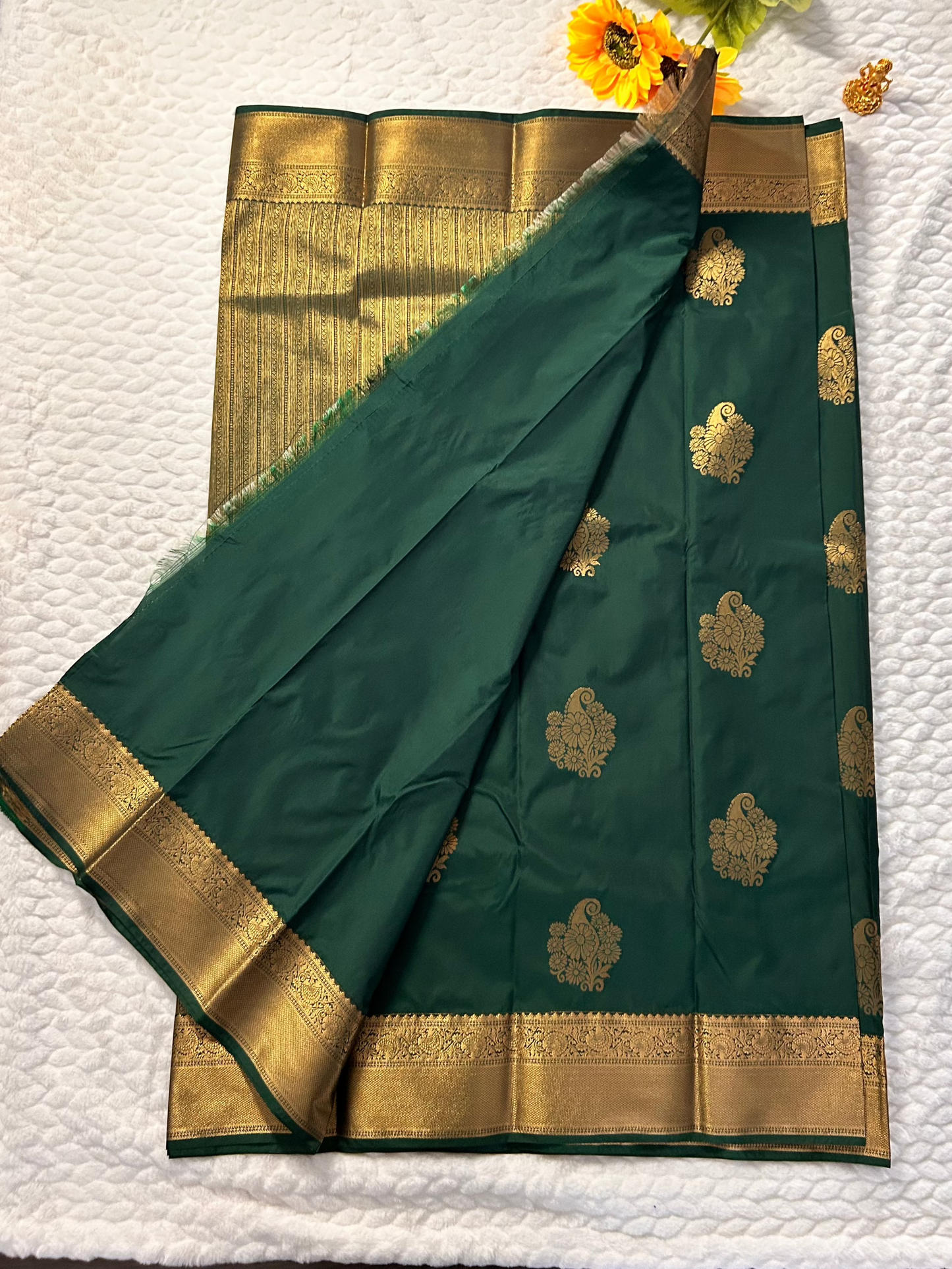 Kanchipuram Premium Semi Silk Saree – Bottle Green