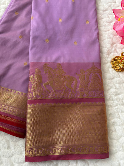 Kanchipuram Premium Semi Silk Saree – Lavender with Red Contrast Border