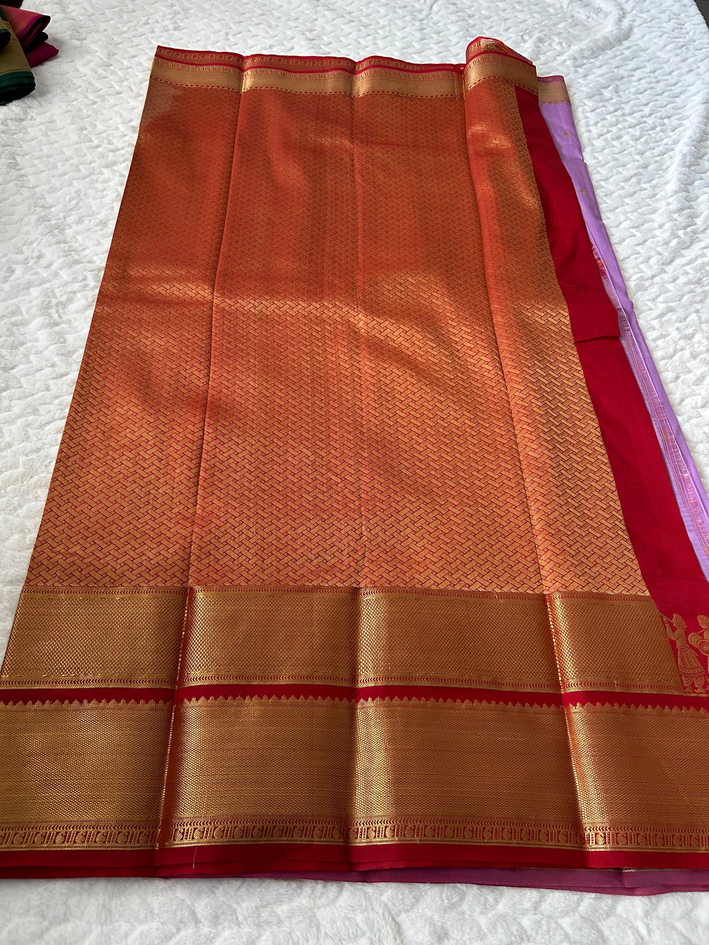 Kanchipuram Premium Semi Silk Saree – Lavender with Red Contrast Border