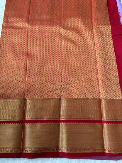 Kanchipuram Premium Semi Silk Saree – Lavender with Red Contrast Border