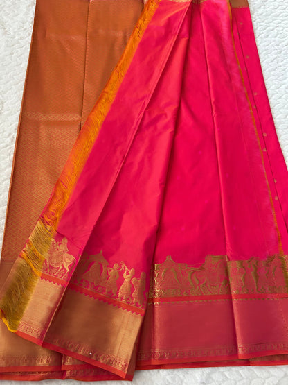 Kanchipuram Premium Semi Silk Saree – Pinkish Orange