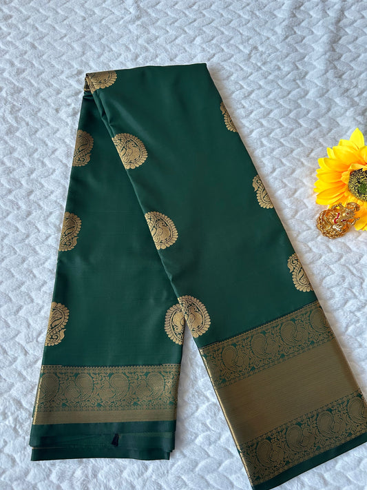 Kanchipuram Premium Semi Silk Saree – Bottle Green