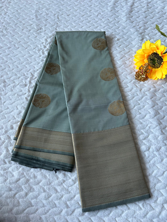 Kanchipuram Premium Semi Silk Saree – Sage Gray