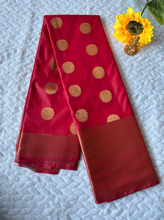 Kanchipuram Premium Semi Silk Saree – Coral Red