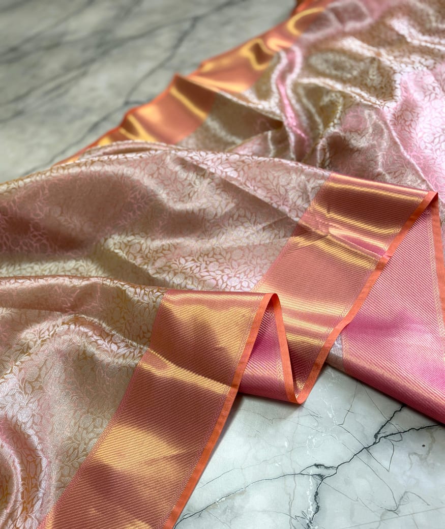. Tissue Saree – Champagne Orange - Art Silk
