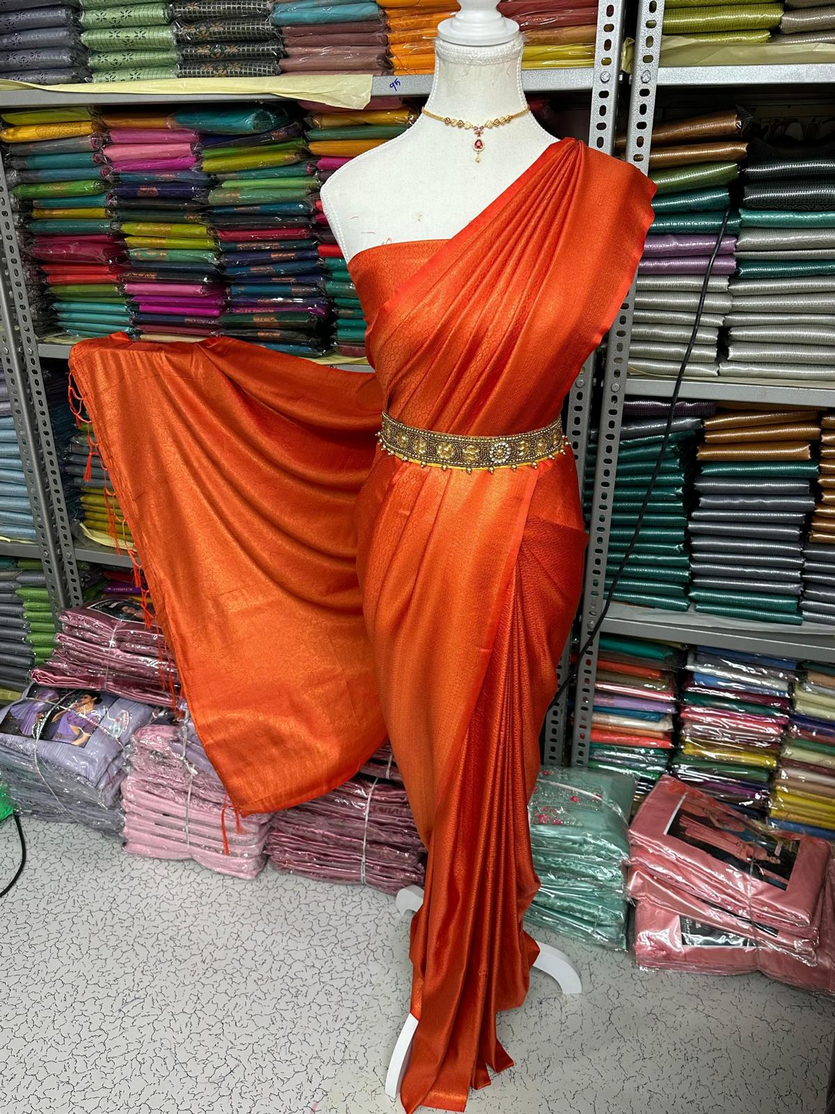 .Soft Orange Cream Soft Mixed Silk saree