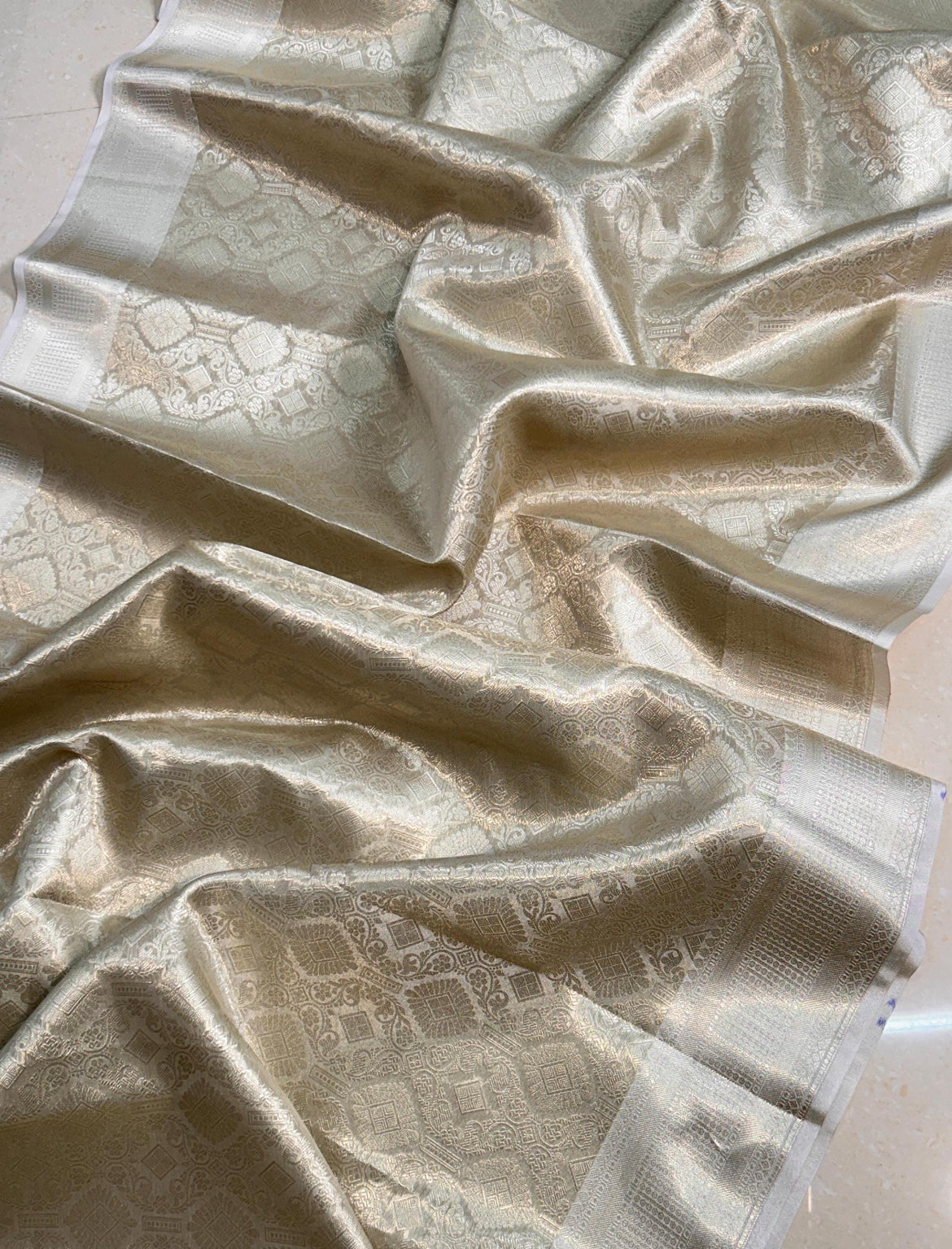 . Tissue Saree – Metallic White and Silver - Art Silk