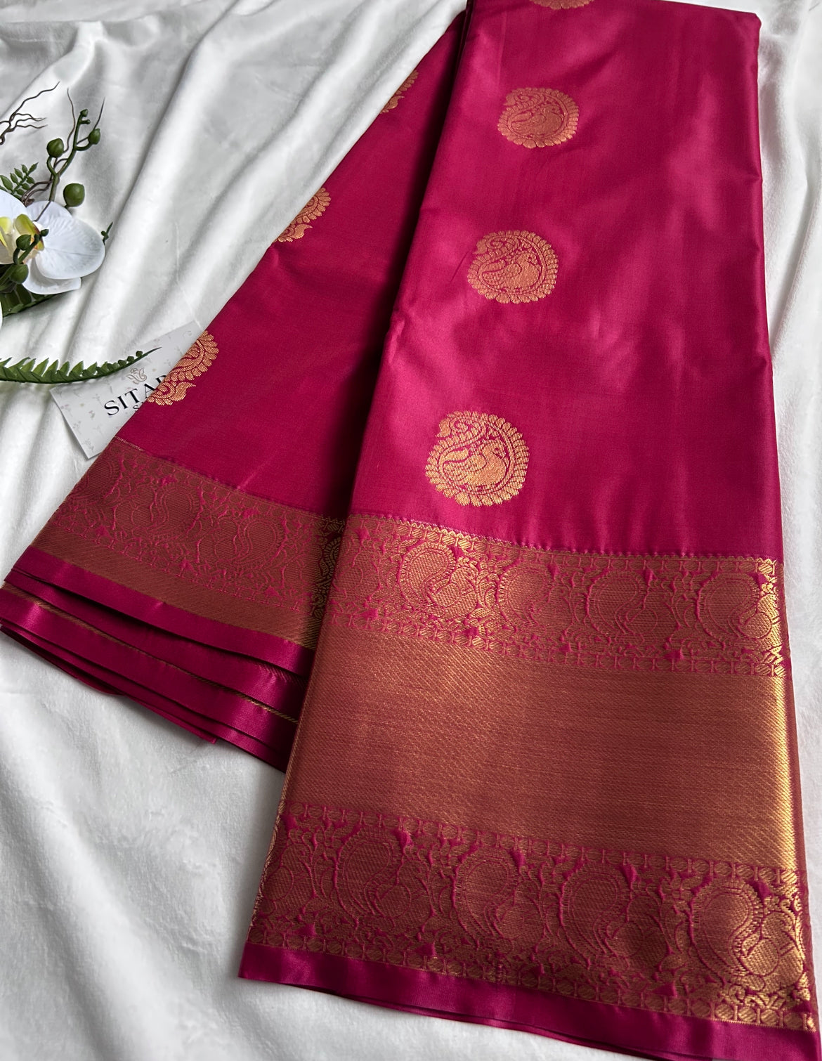 . Semi Kanchipuram Premium Silk Saree – Red with plum undertones