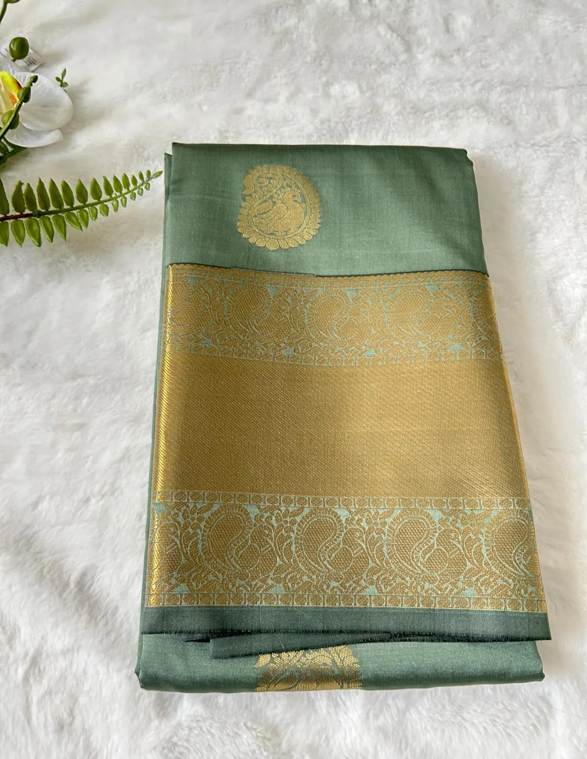 . Semi Kanchipuram Premium Silk Saree – Sage
