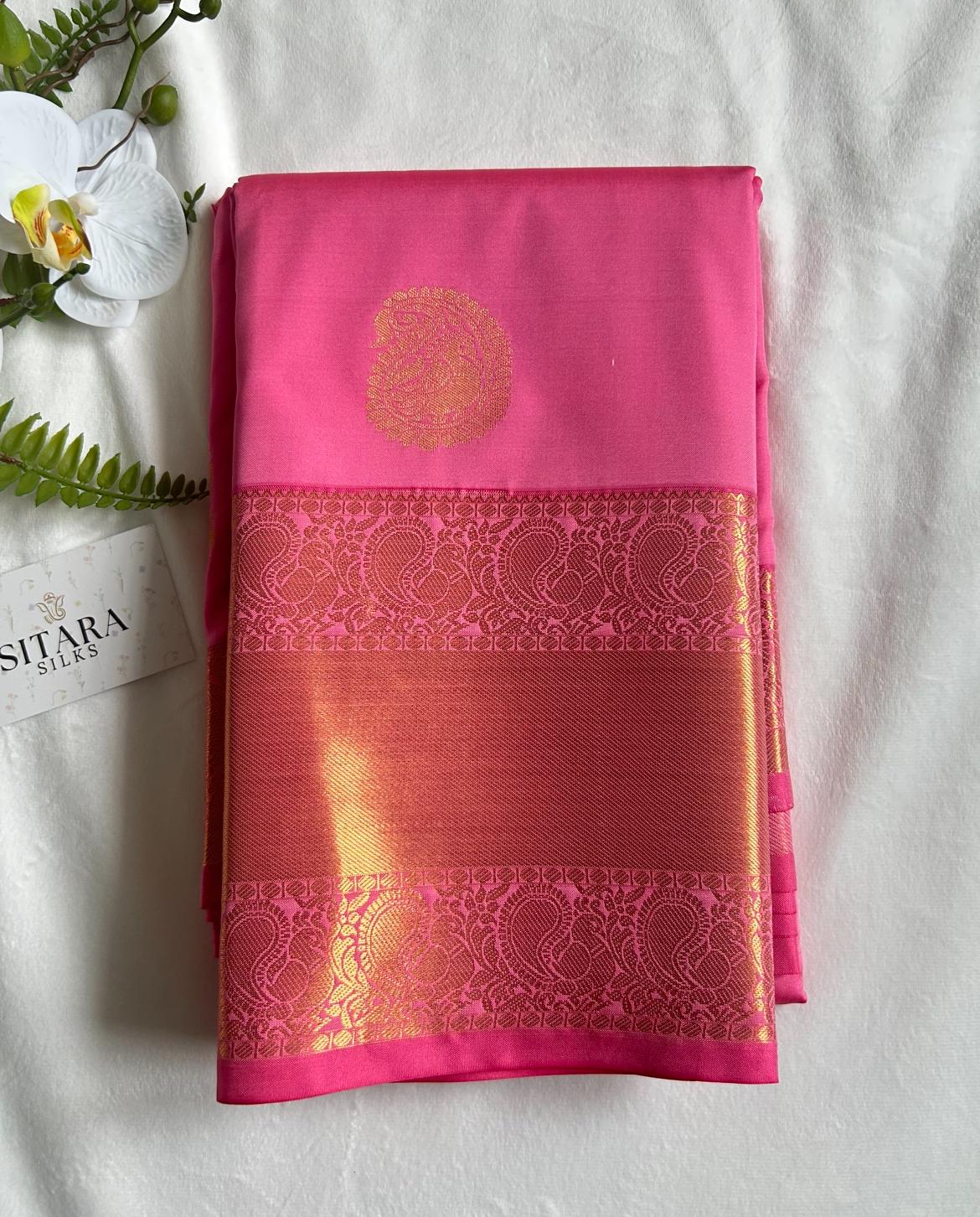 . Semi Kanchipuram Premium Silk Saree – PINK