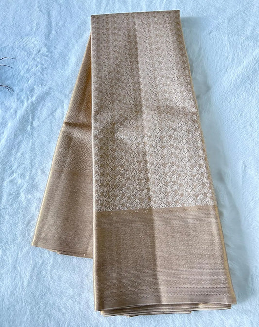 . Semi Kanchipuram Bridal Premium Tissue Silk Saree – Golden/ Champagne