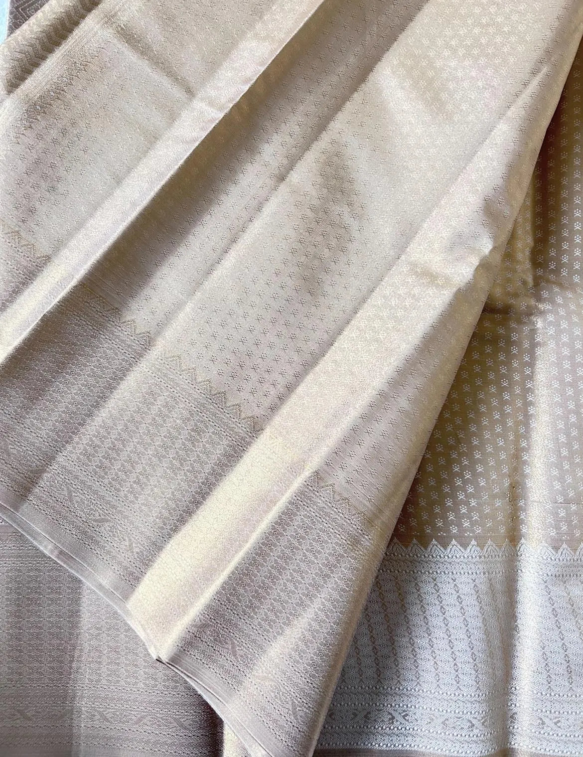 . Semi Kanchipuram Bridal Premium Tissue Silk Saree – Golden/ Champagne