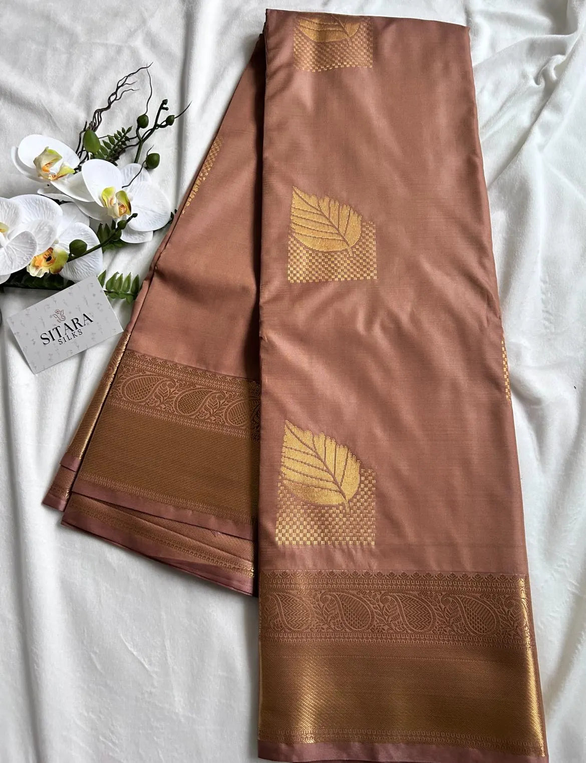 . Semi Kanchipuram Premium Silk Saree – Nude Mauve