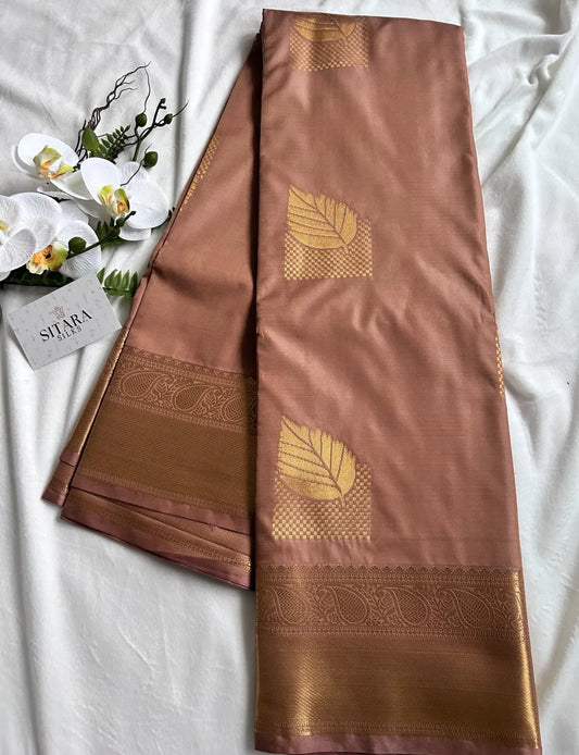 . Semi Kanchipuram Premium Silk Saree – Nude Mauve