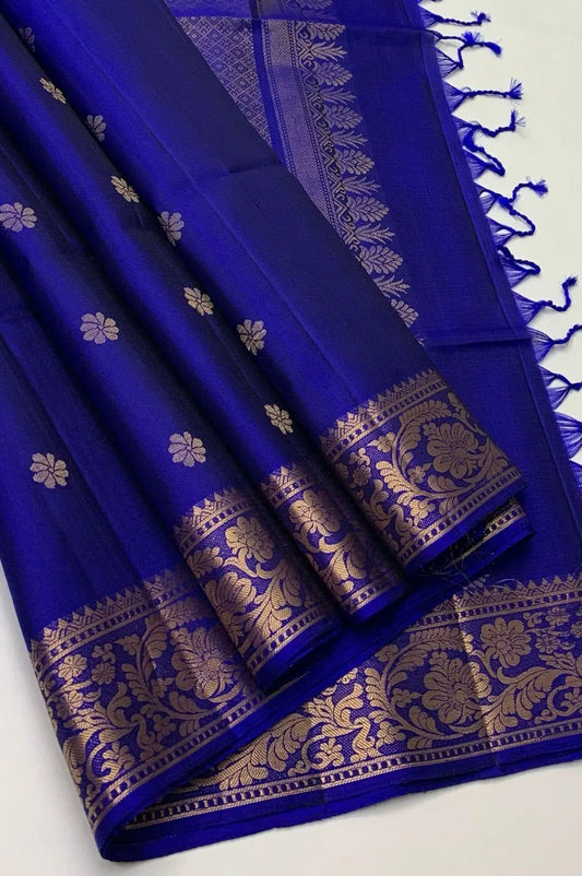 . Pure Kanchipuram Soft Silk Saree – Beautiful Blue | Traditional South Indian Bridal Saree