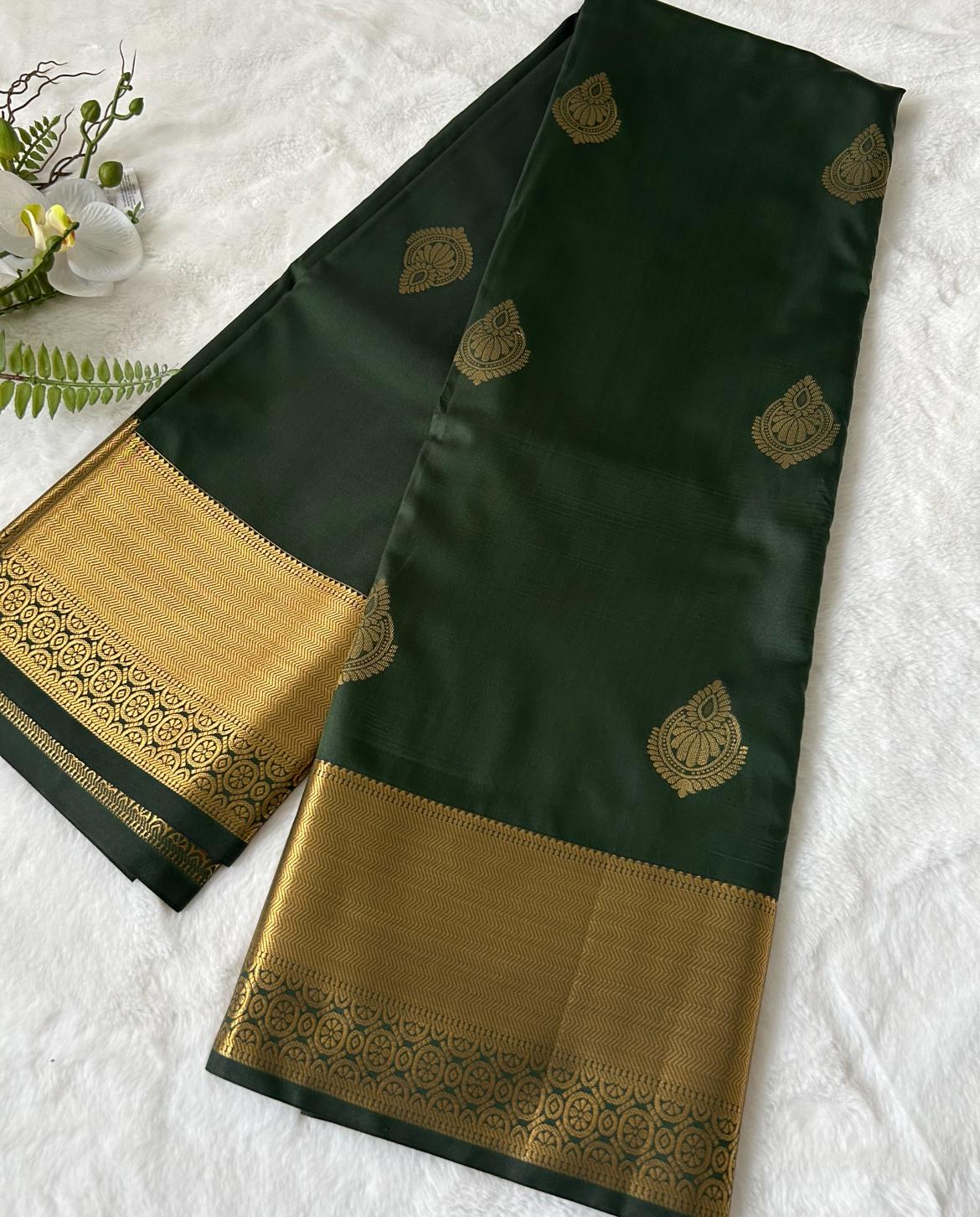. Semi Kanchipuram Premium Silk Saree – Bottle GreenKanchipuram Premium Semi Silk Saree – Bottle Green