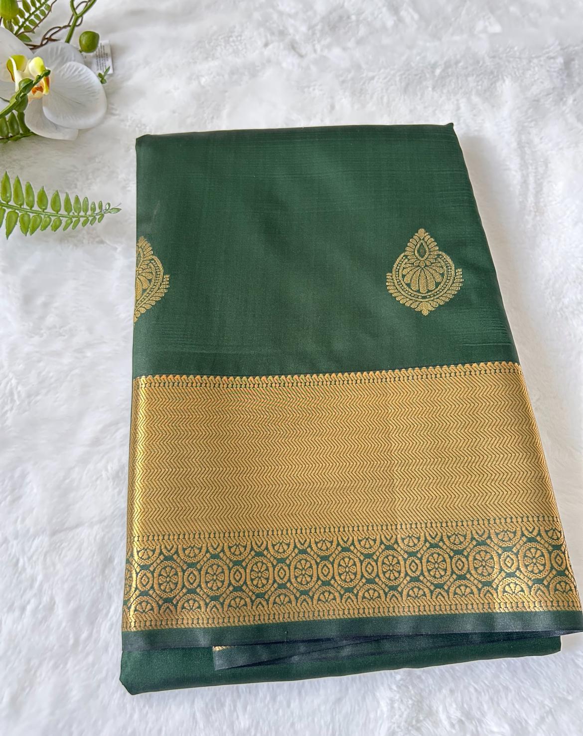 . Semi Kanchipuram Premium Silk Saree – Bottle GreenKanchipuram Premium Semi Silk Saree – Bottle Green