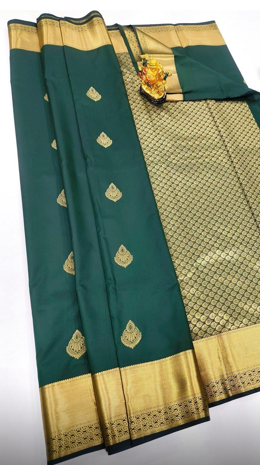 . Semi Kanchipuram Premium Silk Saree – Bottle GreenKanchipuram Premium Semi Silk Saree – Bottle Green