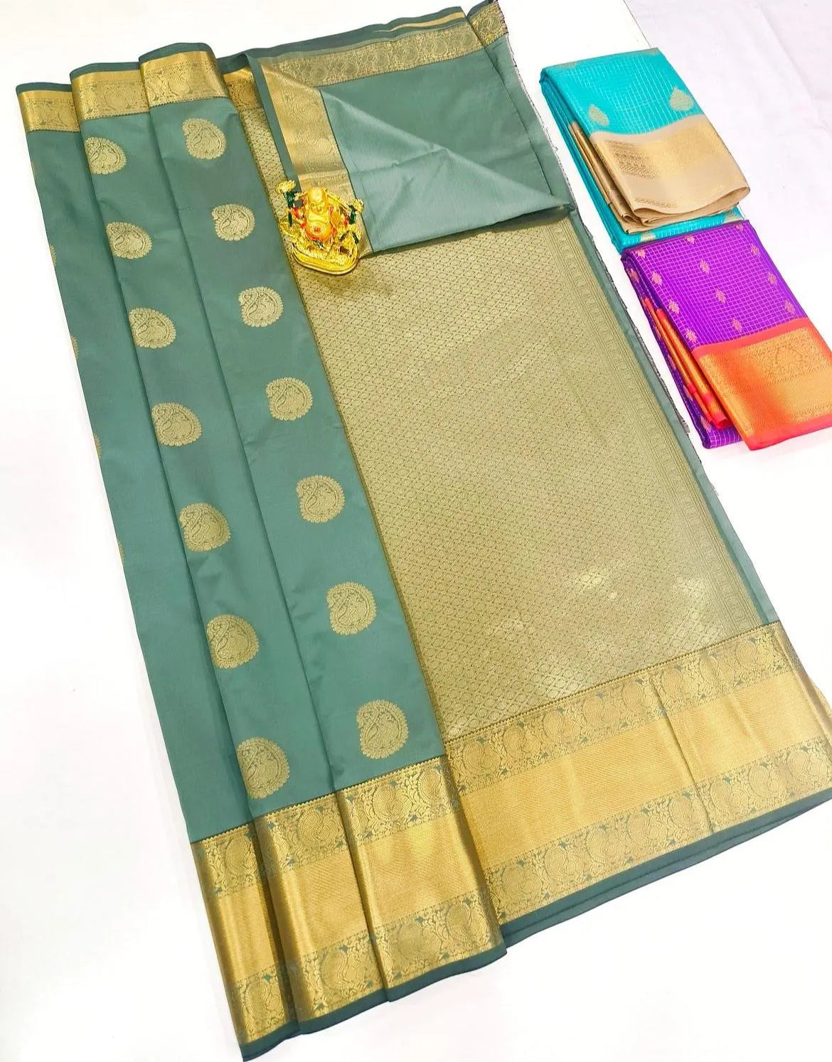 . Semi Kanchipuram Premium Silk Saree – Sage