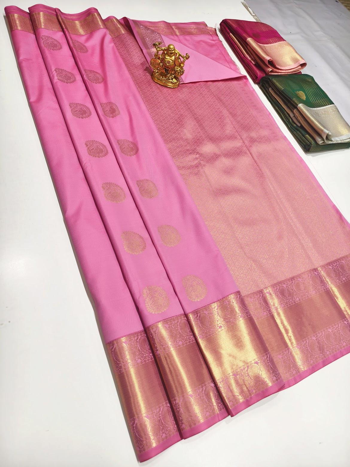 . Semi Kanchipuram Premium Silk Saree – PINK