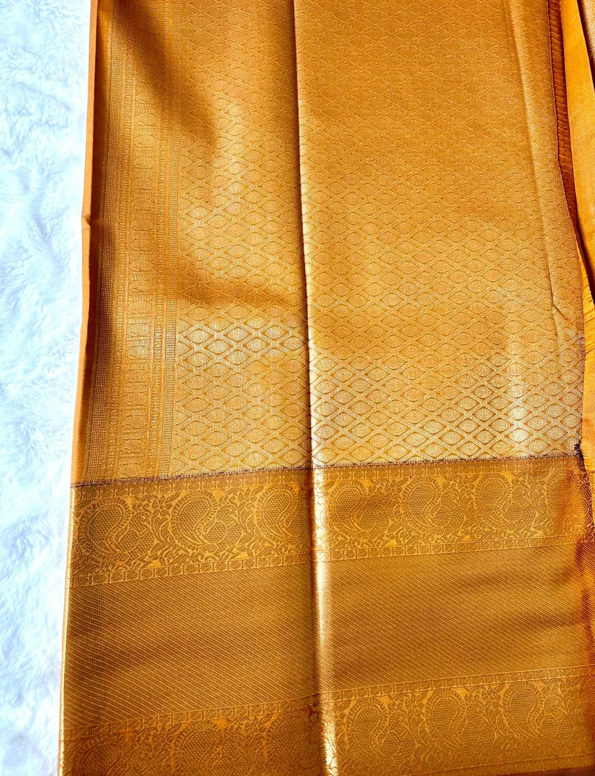 . Semi Kanchipuram Premium Silk Saree – burnt yellowish orange