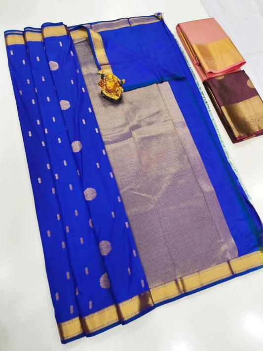 . Semi Kanchipuram Premium Silk Saree – royal blue