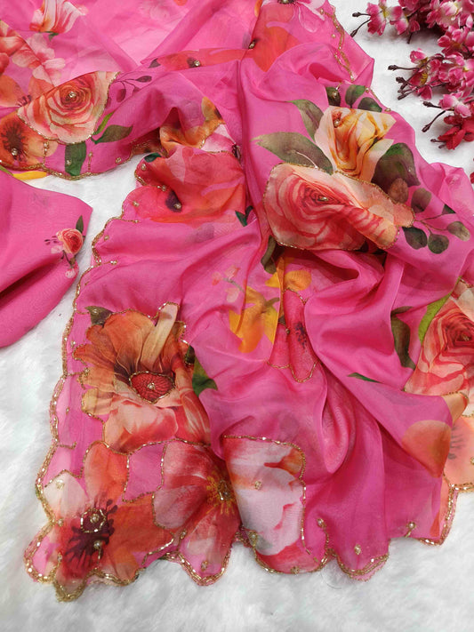 Pink Tabby Organza Saree